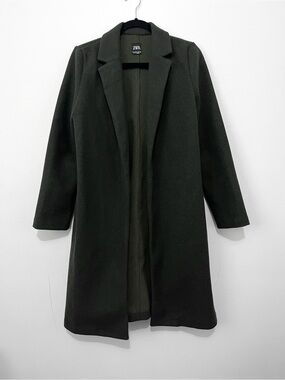 Zara Olive Green Open-Front Long Coat